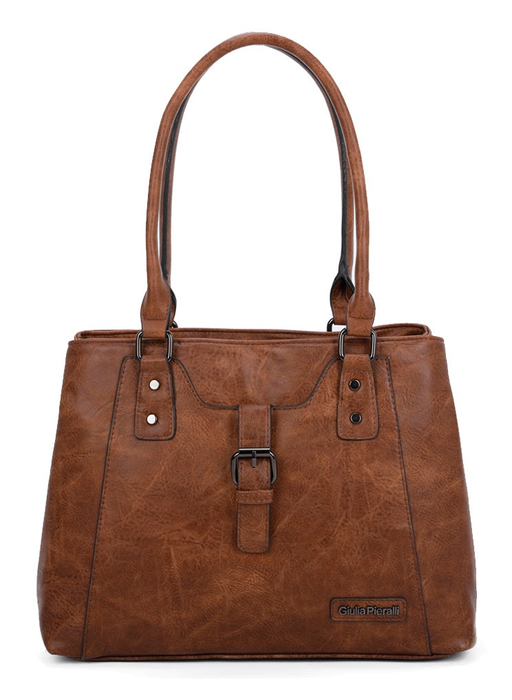 Giulia Pieralli Klassisk Stor 2-Zippers Skulderveske Cognac