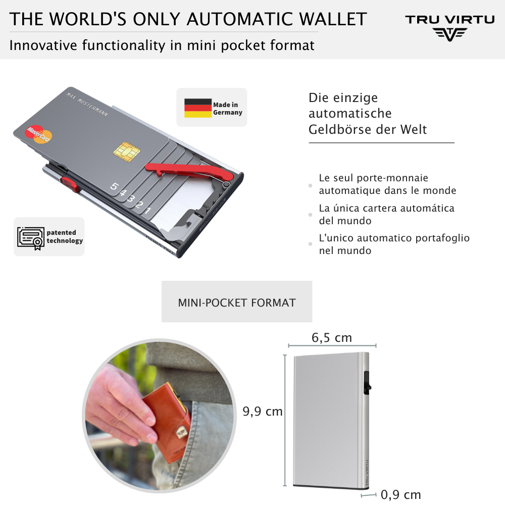 Tru Virtu Mini Kortholder Click & Slide Sølv
